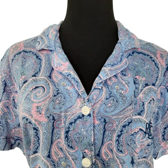 Lauren Ralph Lauren Black Label Notch Collar Pajama Set Bermuda Shorts Womens L - Picture 8 of 16